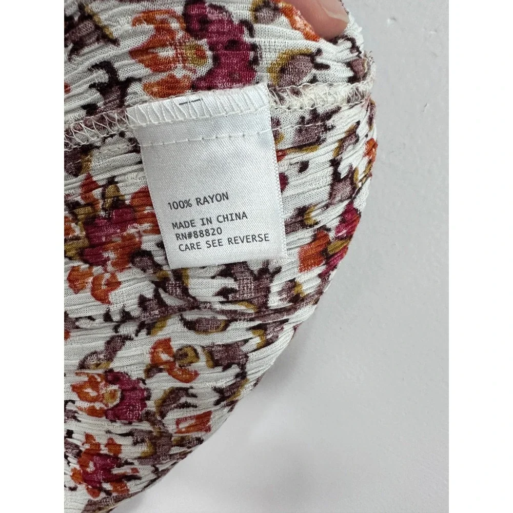 Cynthia Rowley Tiered Midi Skirt Womens Large Orange Floral Boho Cottage Crinkle
